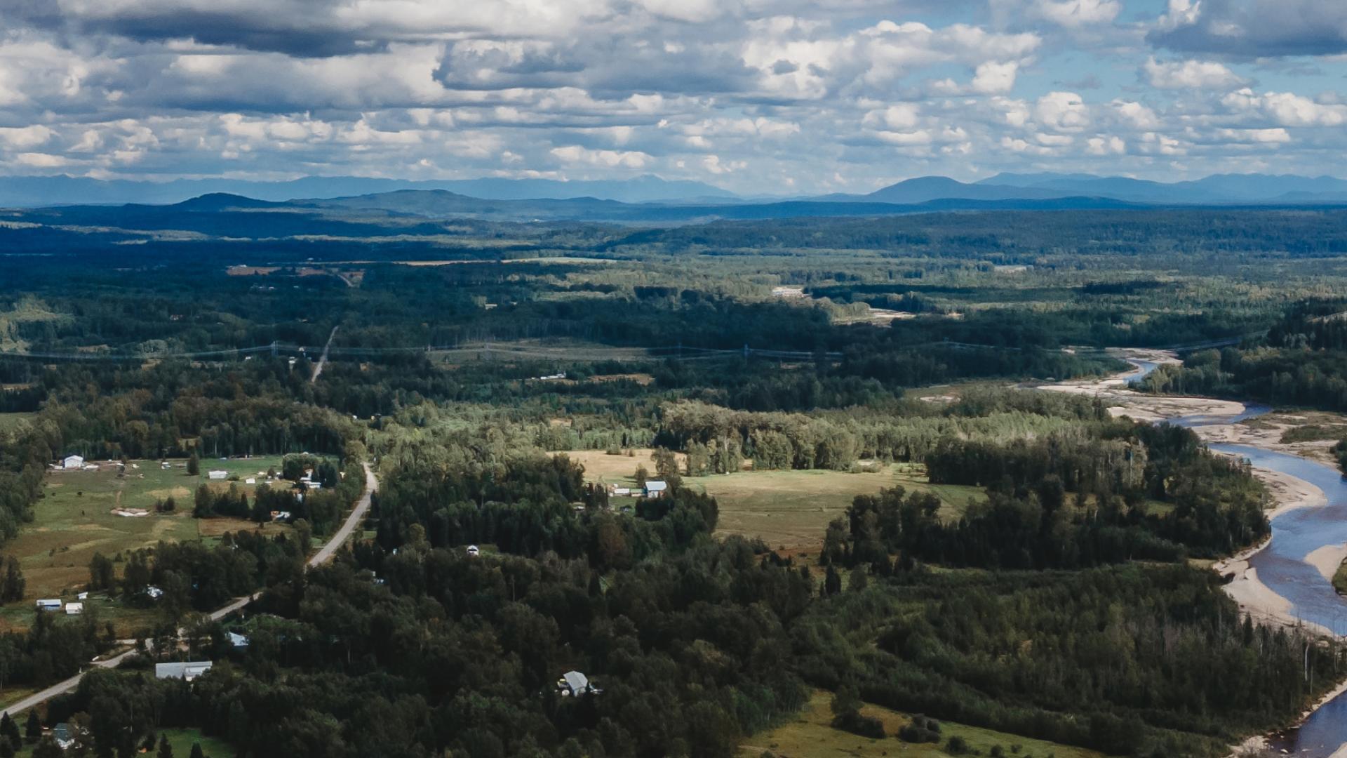 aerial view of community and houses along a river