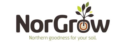 a logo written in brown letters saying NorGrow Northern goodness for your soil